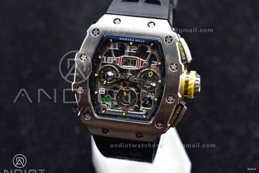 Chrono V Crystal 1:1 RM011 Strap Edition Black KVF Rubber on Black A7750 SS 1025 Functional Dial Best 0706